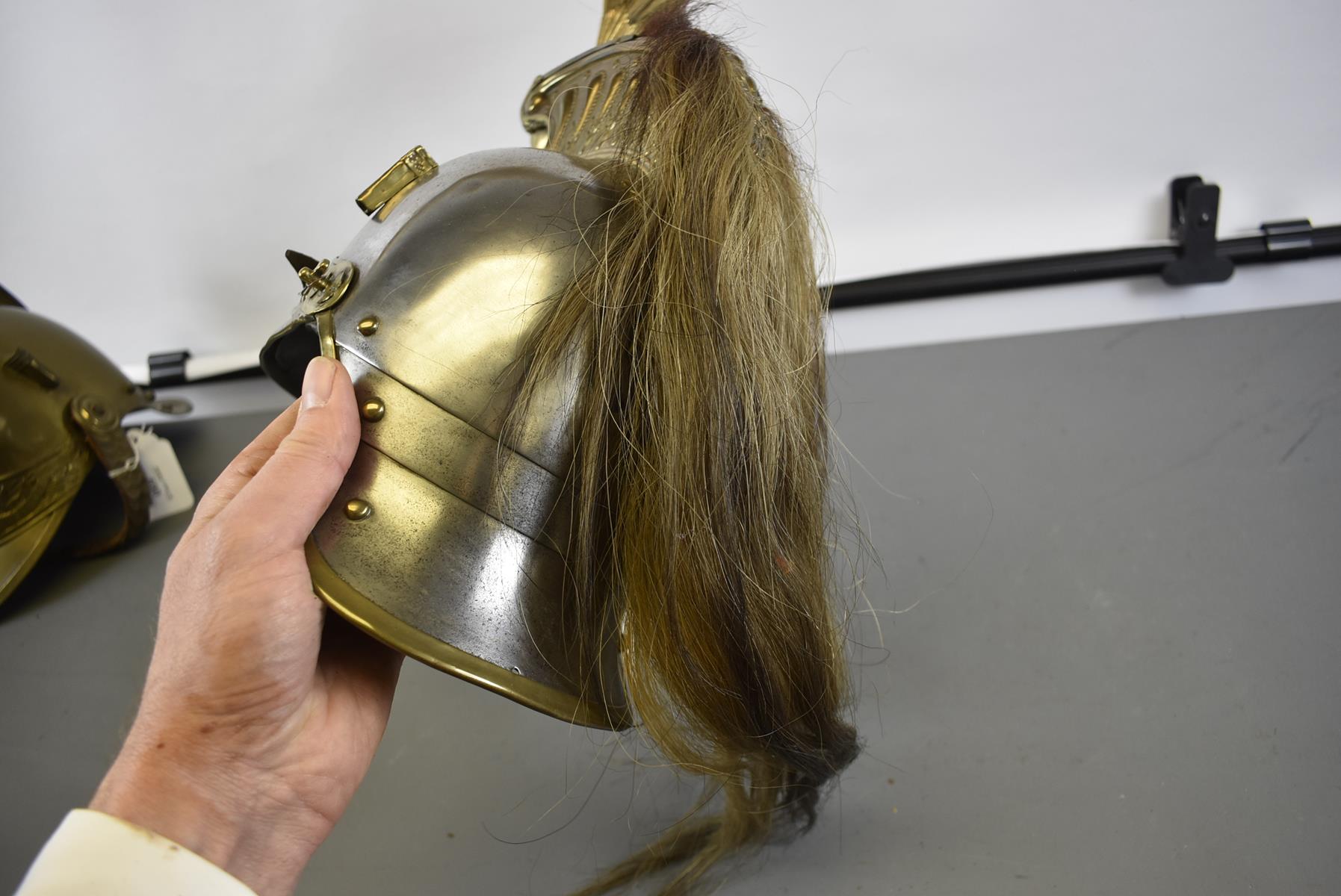 A FRENCH HEAVY CAVALRY TROOPER'S FULL DRESS HELMET. The steel skull embellished with brass fittings, - Image 5 of 9