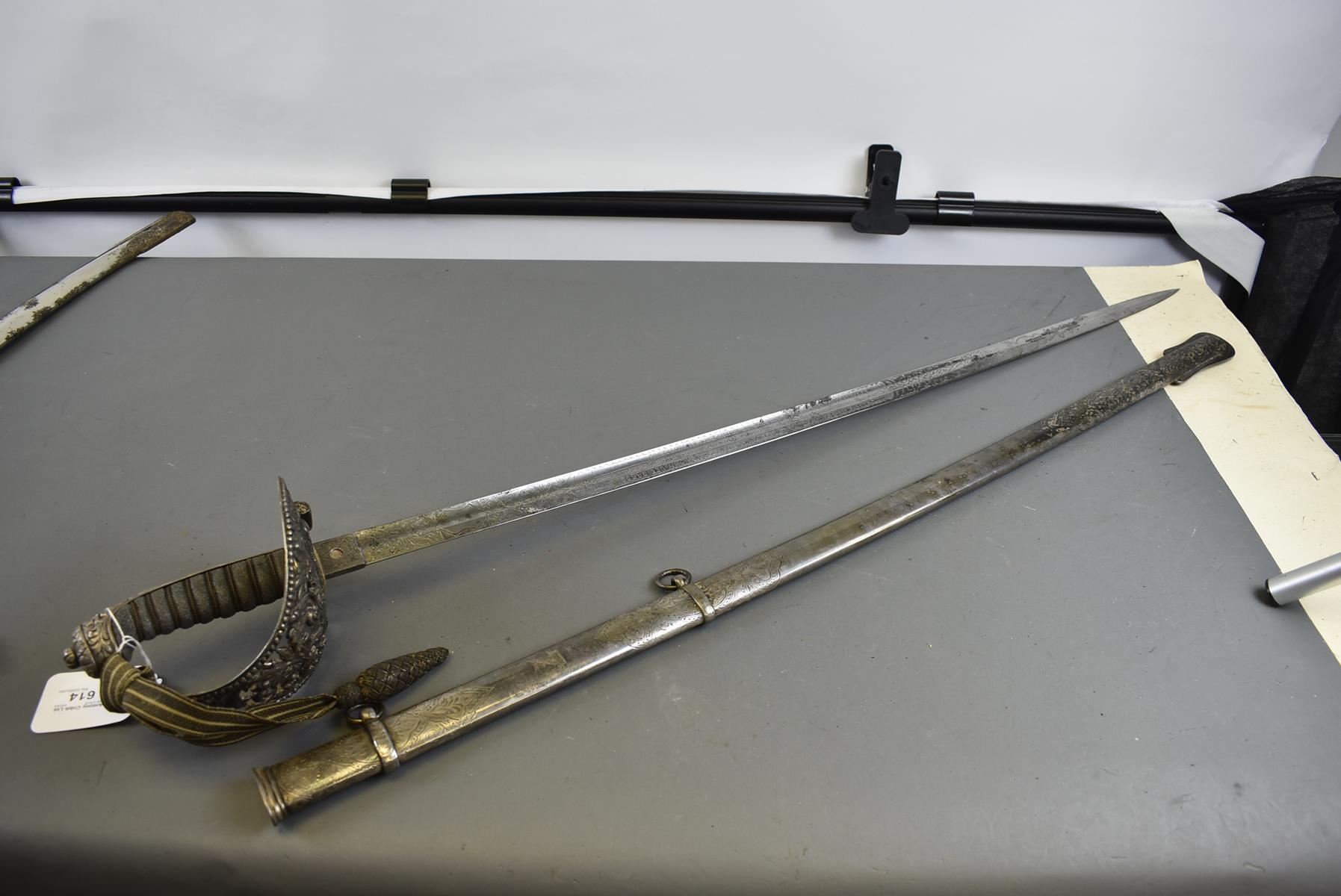 AN ORNATE VOLUNTEER ARTILLERY OFFICER'S SWORD, 82.5cm blade profusely etched with scrolling foliage, - Image 4 of 15