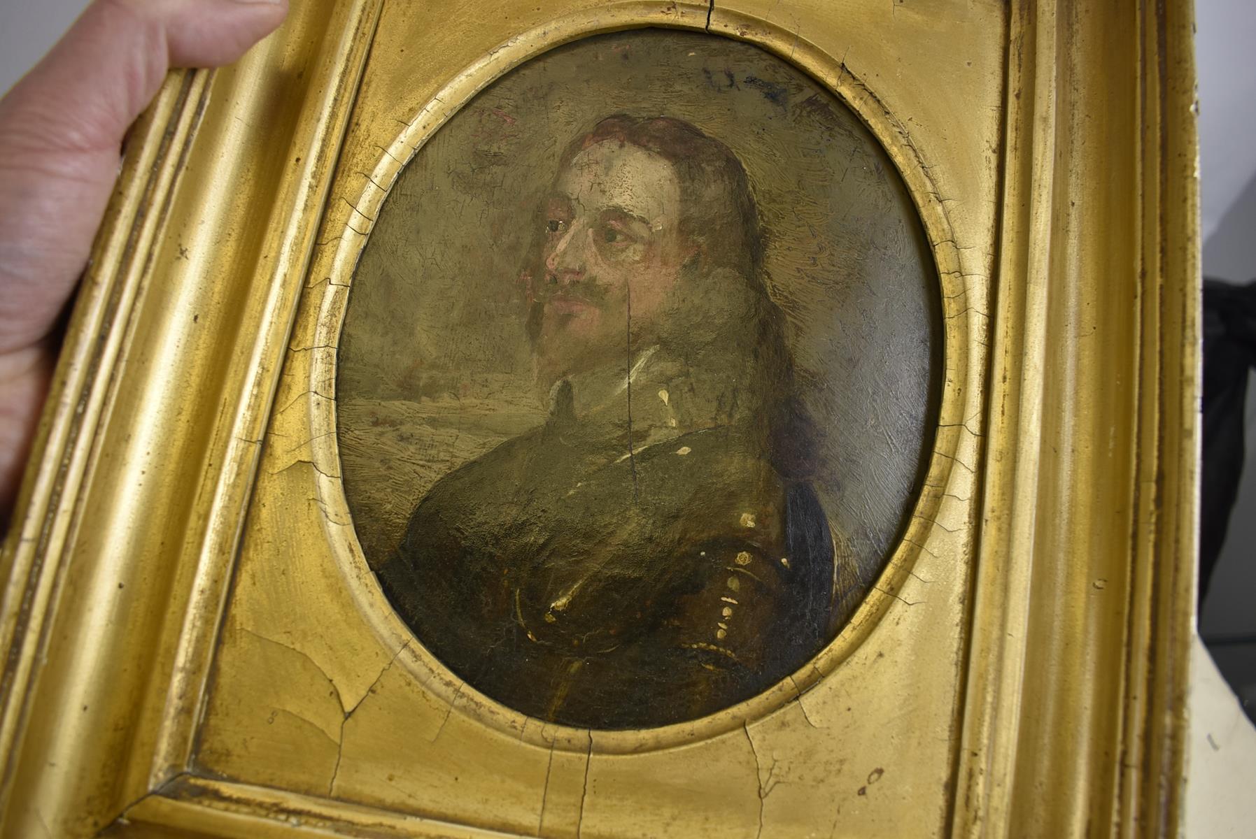 MANNER OF ANTHONY VAN DYCK, Bust length portrait of Charles I, oil on panel, 19 x 15.5cm oval, - Image 5 of 9