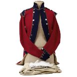 BISHOPSGATE VOLUNTEERS COATEE, BREECHES AND HOSE, 1798-1801. The dress coatee is of scarlet cloth