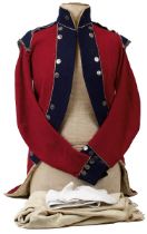 BISHOPSGATE VOLUNTEERS COATEE, BREECHES AND HOSE, 1798-1801. The dress coatee is of scarlet cloth