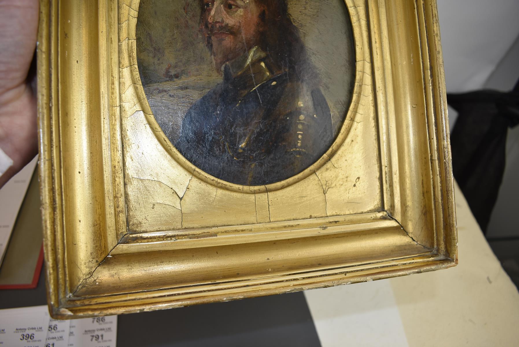 MANNER OF ANTHONY VAN DYCK, Bust length portrait of Charles I, oil on panel, 19 x 15.5cm oval, - Image 6 of 9