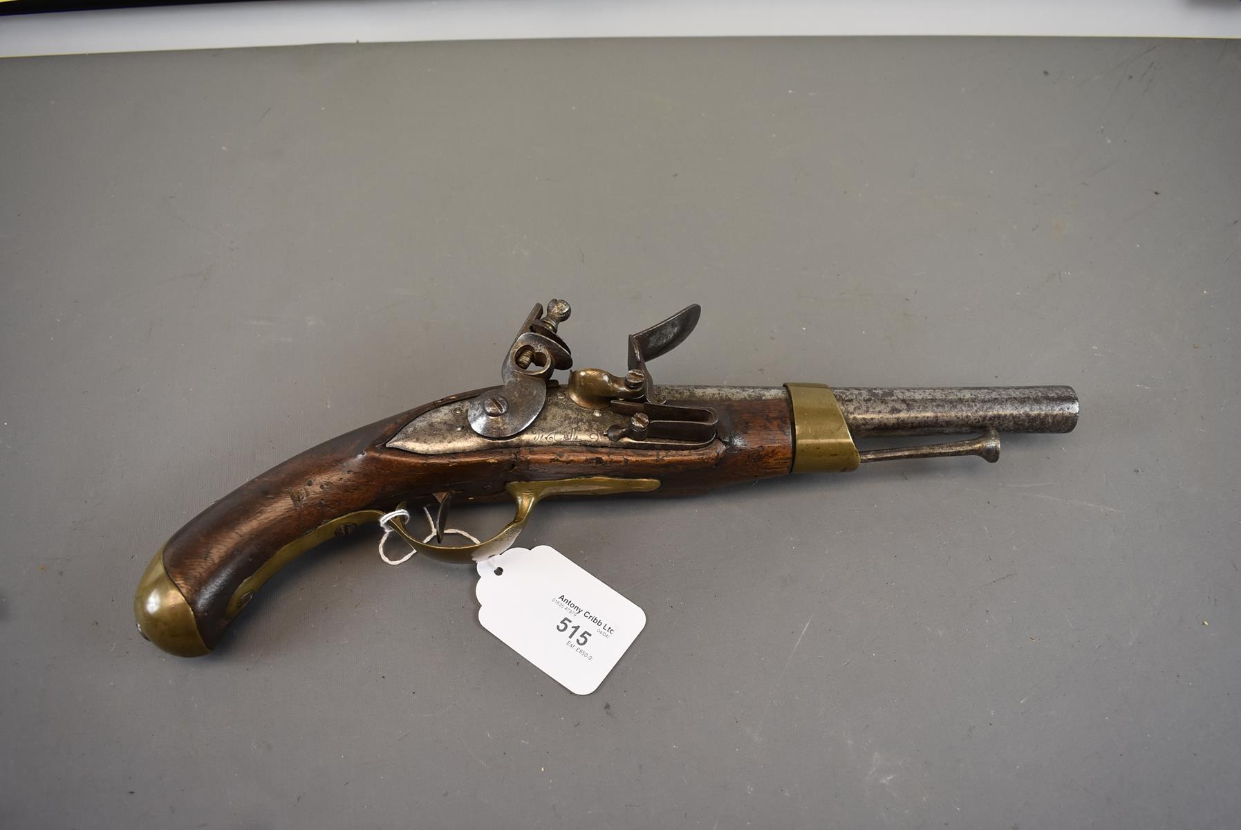 A RARE .700 CALIBRE FRENCH MODEL 1786 FLINTLOCK NAVAL SERVICE PISTOL, 9inch barrel, bevelled lock - Image 2 of 12