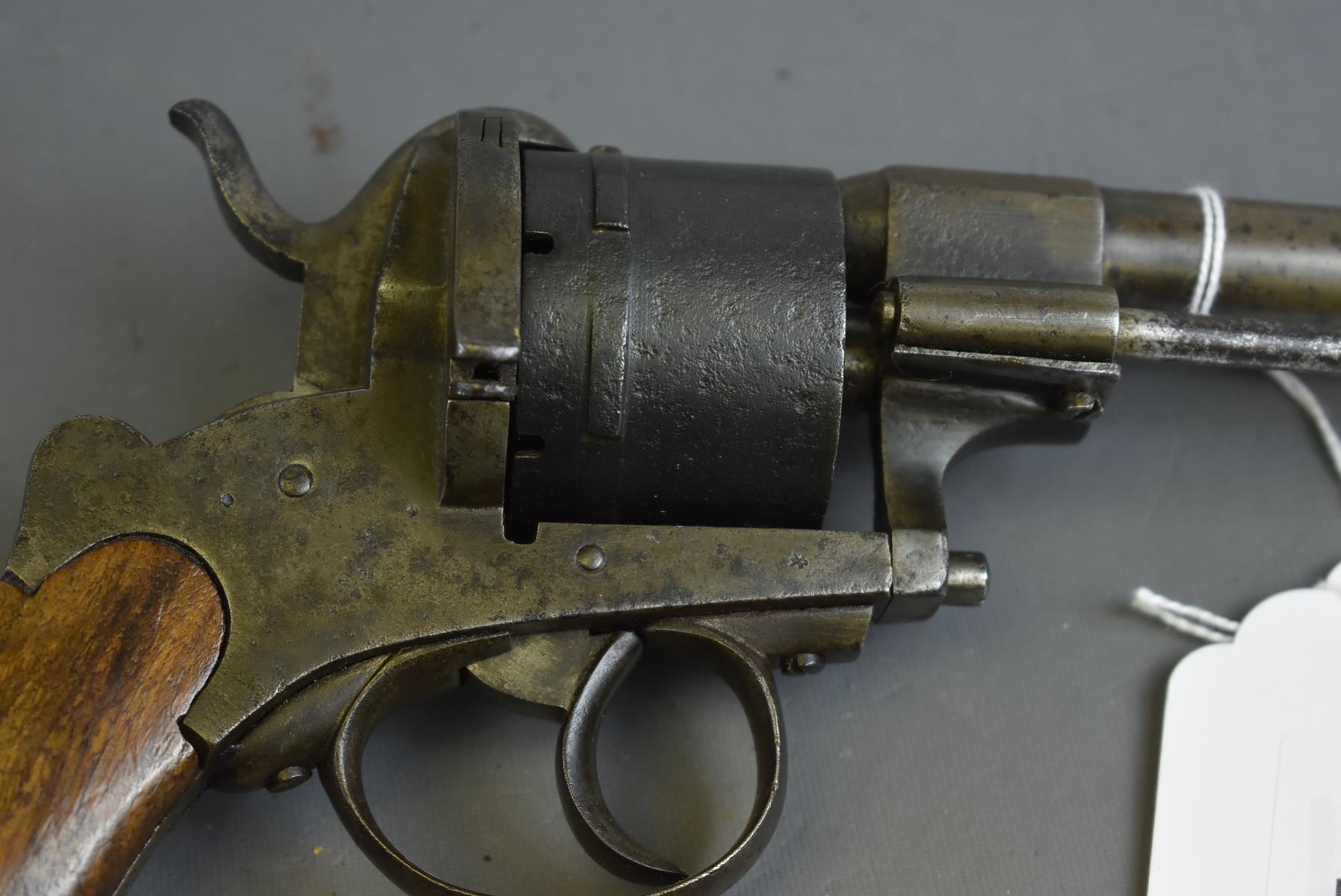 A BELGIAN 12MM SIX-SHOT PERLOT FRERES PINFIRE OFFICER'S REVOLVER, 6.25inch sighted barrel, plain - Image 4 of 8