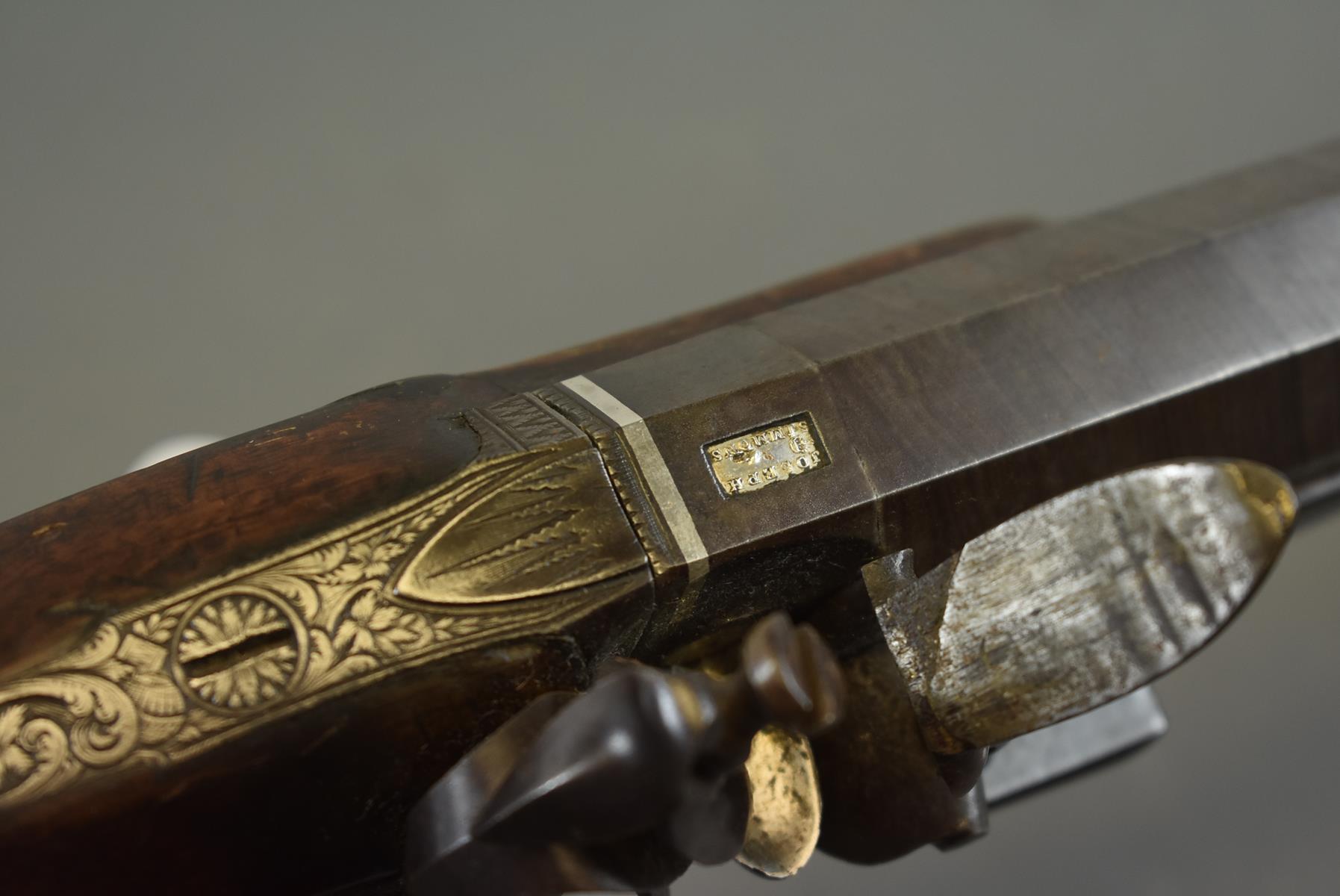 A 15-BORE FLINTLOCK SPORTING GUN BY SIMMONS, 31.25inch sighted octagonal damascus barrel, platinum - Image 5 of 9