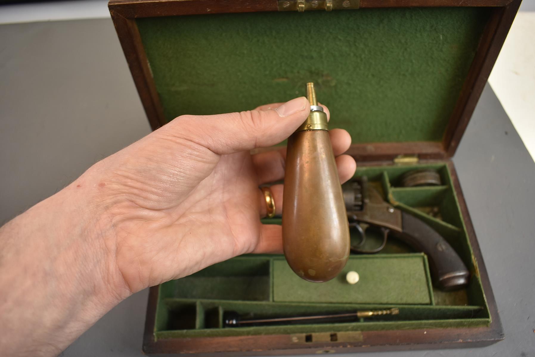 A CASED 120-BORE SIX-SHOT PERCUSSION WEBLEY BENTLEY TYPE OPEN FRAMED REVOLVER, 4inch sighted - Image 10 of 11