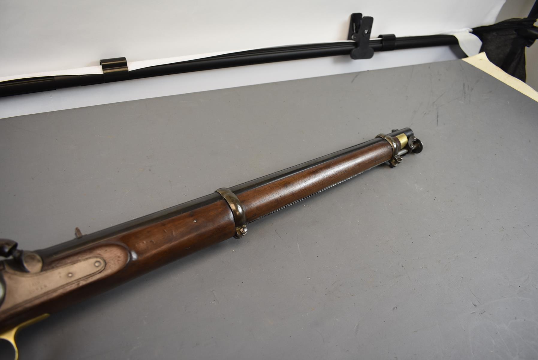 A .650 CALIBRE PERCUSSION PATTERN 1856 EAST INDIA CAVALRY CARBINE, 21inch sighted barrel fitted with - Image 5 of 10