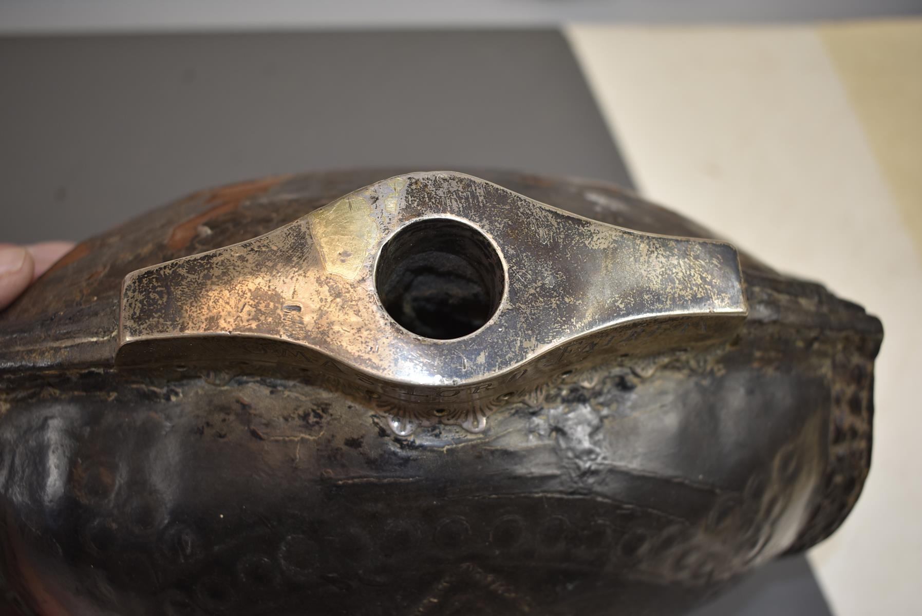 A 17TH CENTURY ENGLISH CIVIL WAR RELATED SILVER MOUNTED LEATHER COVERED FLASK BELONGING TO SIR - Image 10 of 18