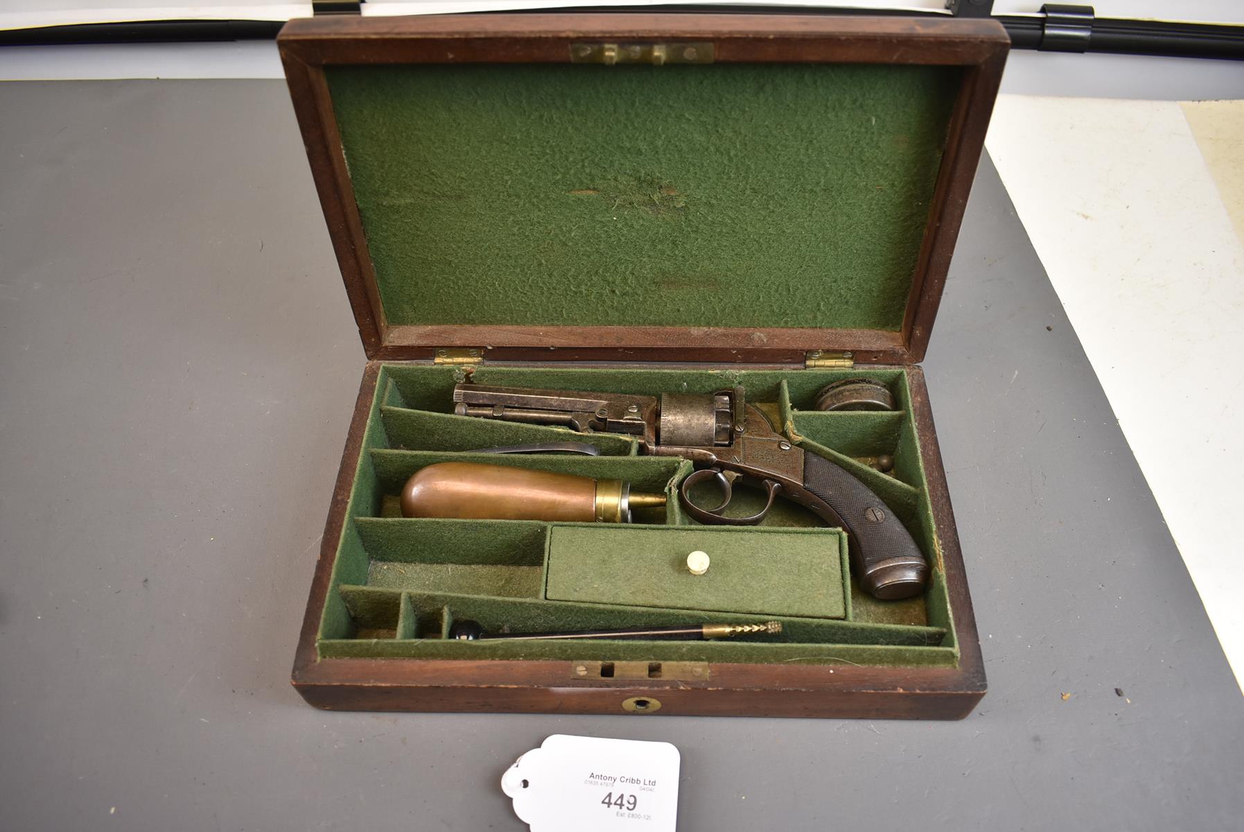 A CASED 120-BORE SIX-SHOT PERCUSSION WEBLEY BENTLEY TYPE OPEN FRAMED REVOLVER, 4inch sighted - Image 2 of 11