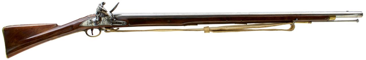 A .750 CALIBRE FLINTLOCK INDIAN PATTERN BROWN BESS, 39inch barrel, border engraved bevelled lock