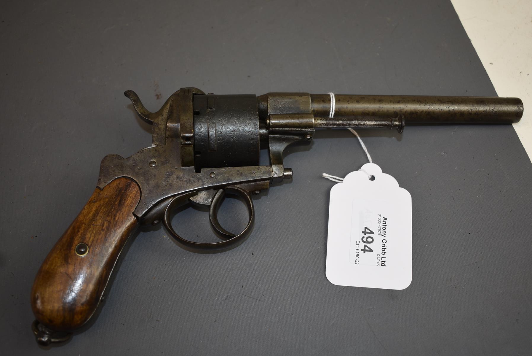 A BELGIAN 12MM SIX-SHOT PERLOT FRERES PINFIRE OFFICER'S REVOLVER, 6.25inch sighted barrel, plain - Image 2 of 8