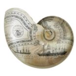 A FINE 19TH CENTURY ENGRAVED NAUTILUS SHELL BY CHARLES H. WOOD, depicting the paddle steamers the SS