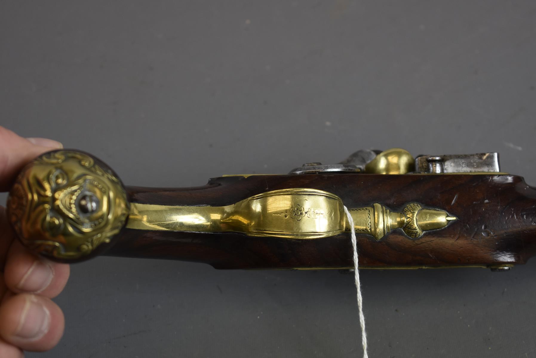 A FLINTLOCK BLUNDERBUSS HOLSTER PISTOL, 8inch two-stage brass barrel with ring turned flared muzzle, - Image 6 of 10