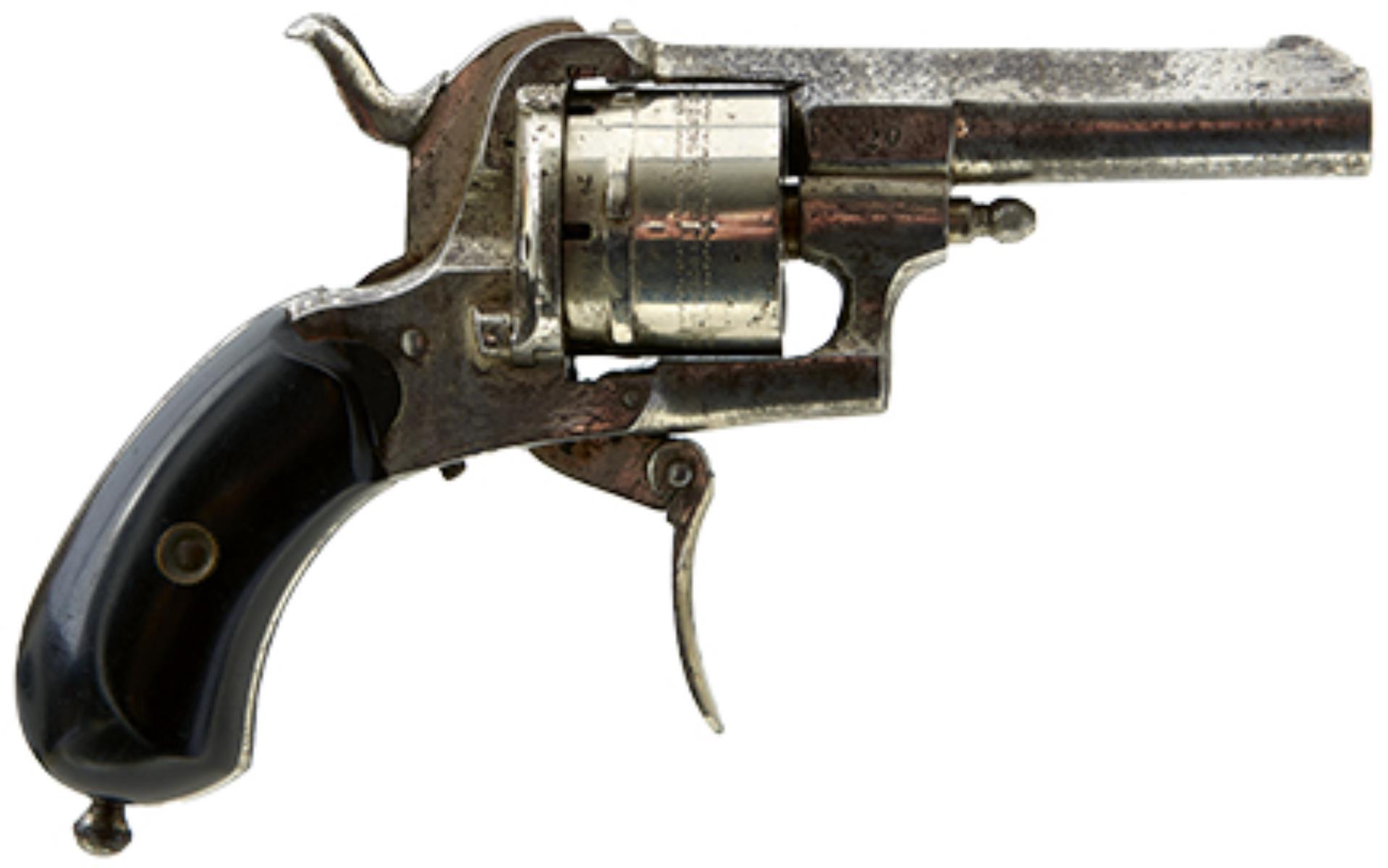 A BELGIAN 7MM SIX-SHOT CLEMENT FACTORY NEW ENGLISH PATTERN PINFIRE REVOLVER, 2.5inch sighted barrel,