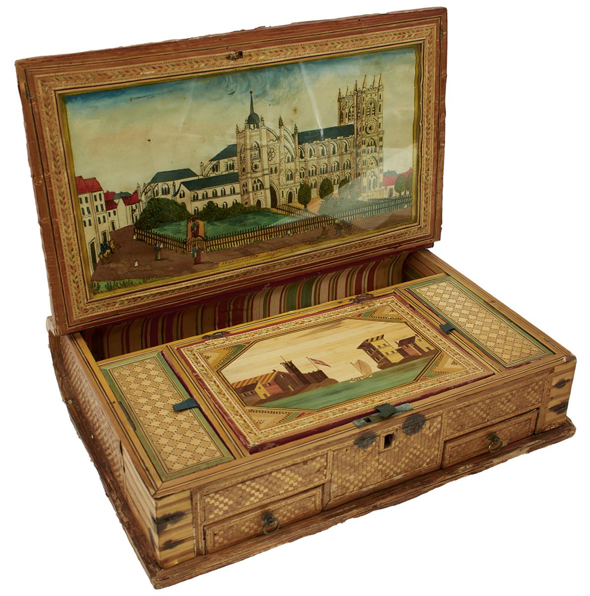 AN EARLY 19TH CENTURY NAPOLEONIC PRISONER OF WAR STRAW-WORK BOX, in the form of a book, the outer - Image 3 of 12