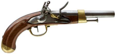 A .650 CALIBRE FRENCH FLINTLOCK SERVICE PISTOL, 8 inch barrel stamped P over 807 at the breech and