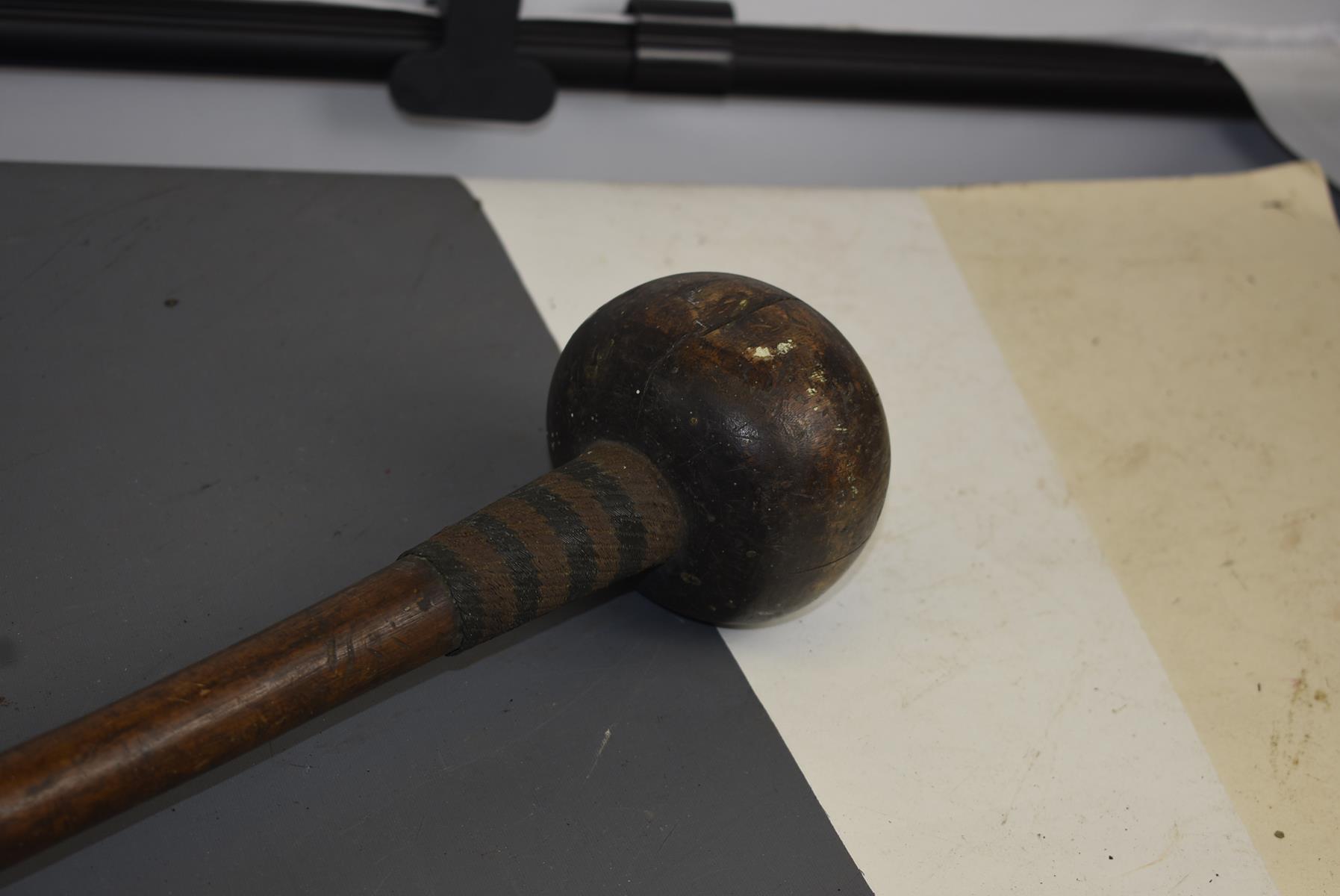 A 19TH CENTURY AFRICAN KNOBKERRIE OR TRIBAL CLUB, 10cm diameter spherical hardwood head, retaining - Image 5 of 8