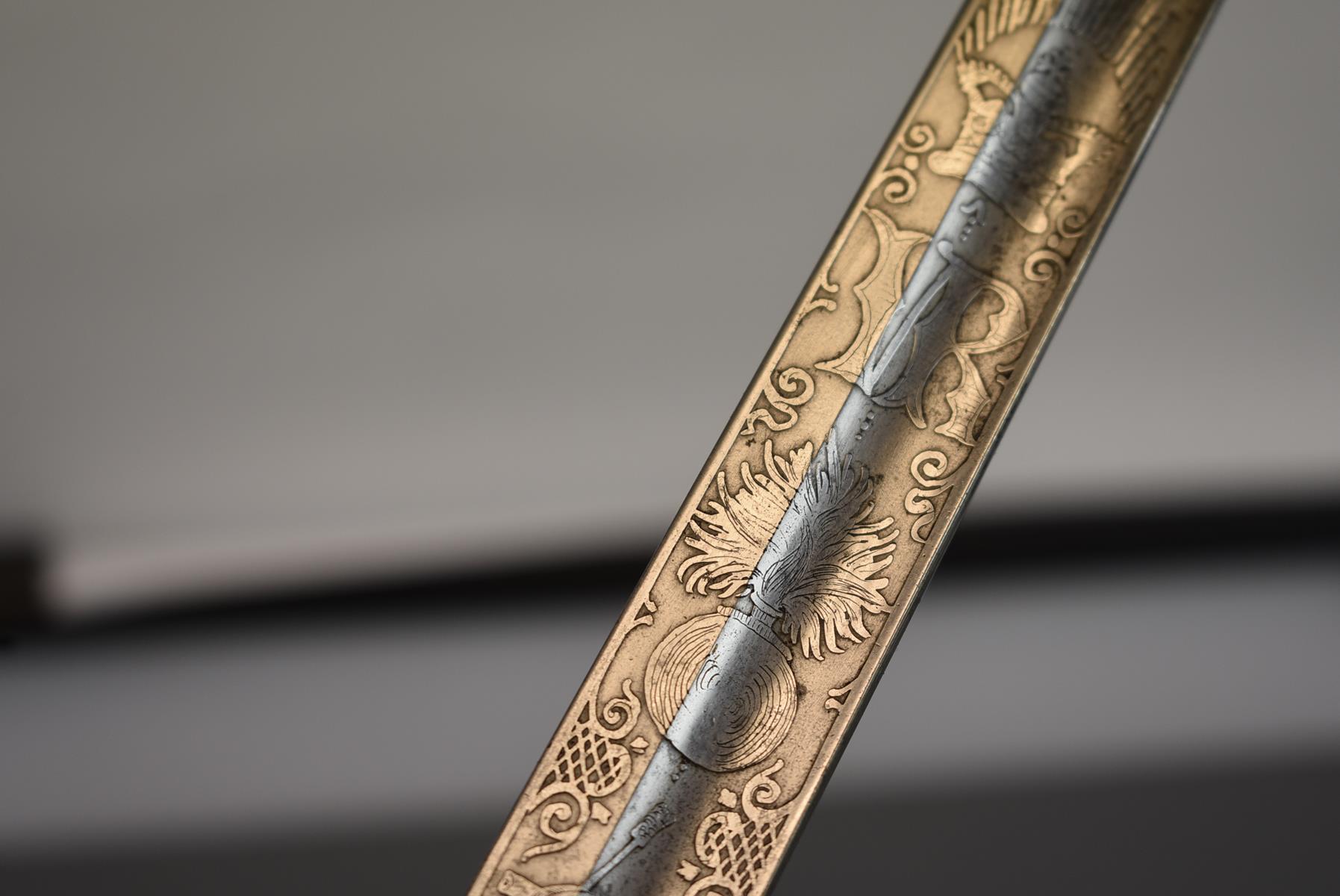 AN ORNATE VOLUNTEER ARTILLERY OFFICER'S SWORD, 82.5cm blade profusely etched with scrolling foliage, - Image 8 of 15