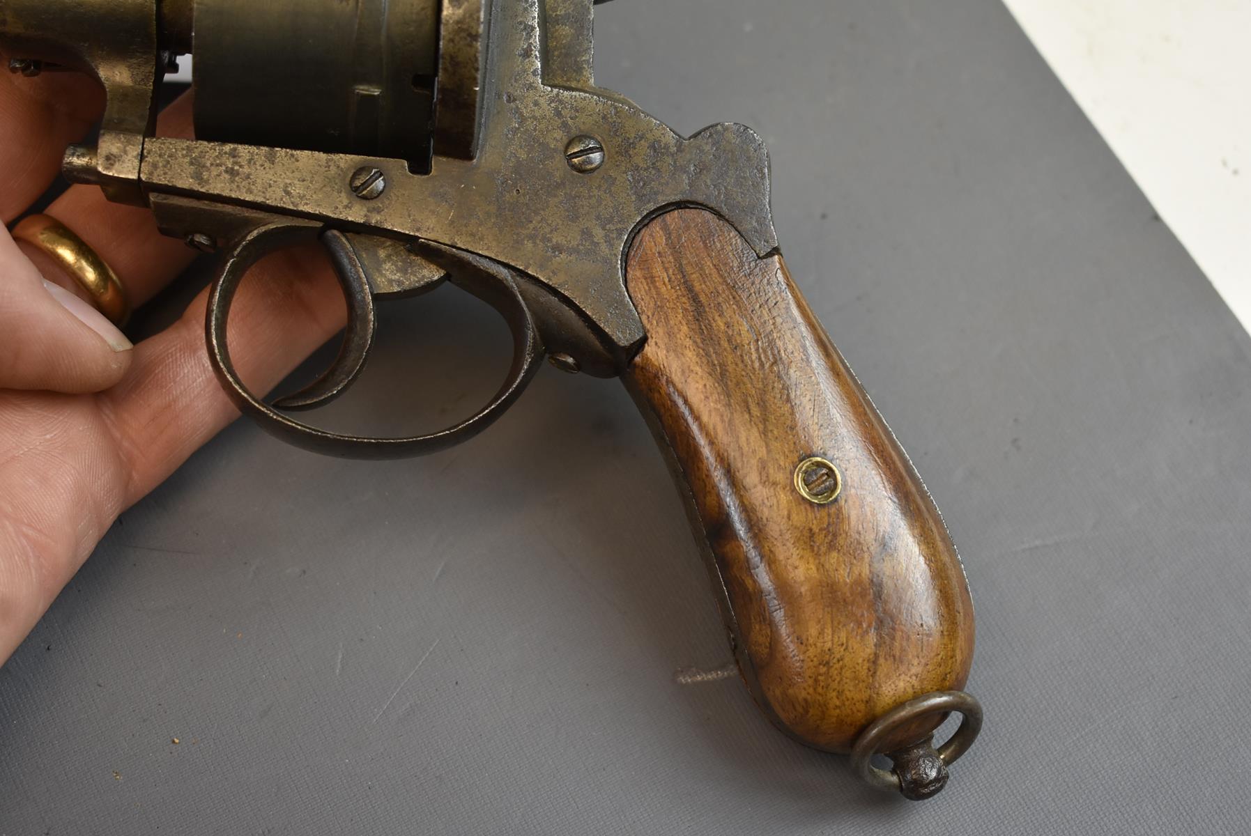 A BELGIAN 12MM SIX-SHOT PERLOT FRERES PINFIRE OFFICER'S REVOLVER, 6.25inch sighted barrel, plain - Image 6 of 8