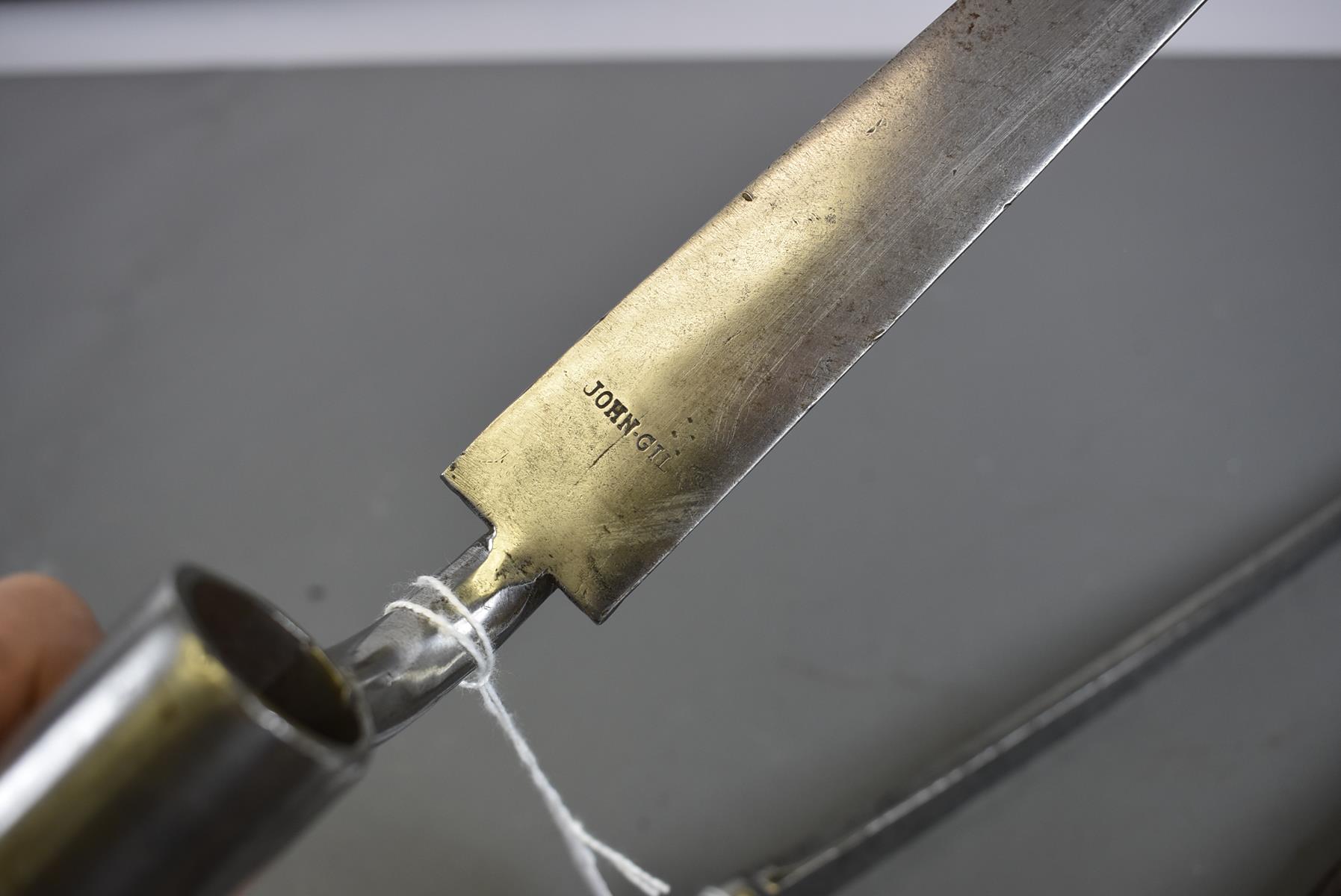 AN EAST INDIA COMPANY BROWN BESS SOCKET BAYONET, the blade stamped WOOLLEY, the socket incised - Image 3 of 7