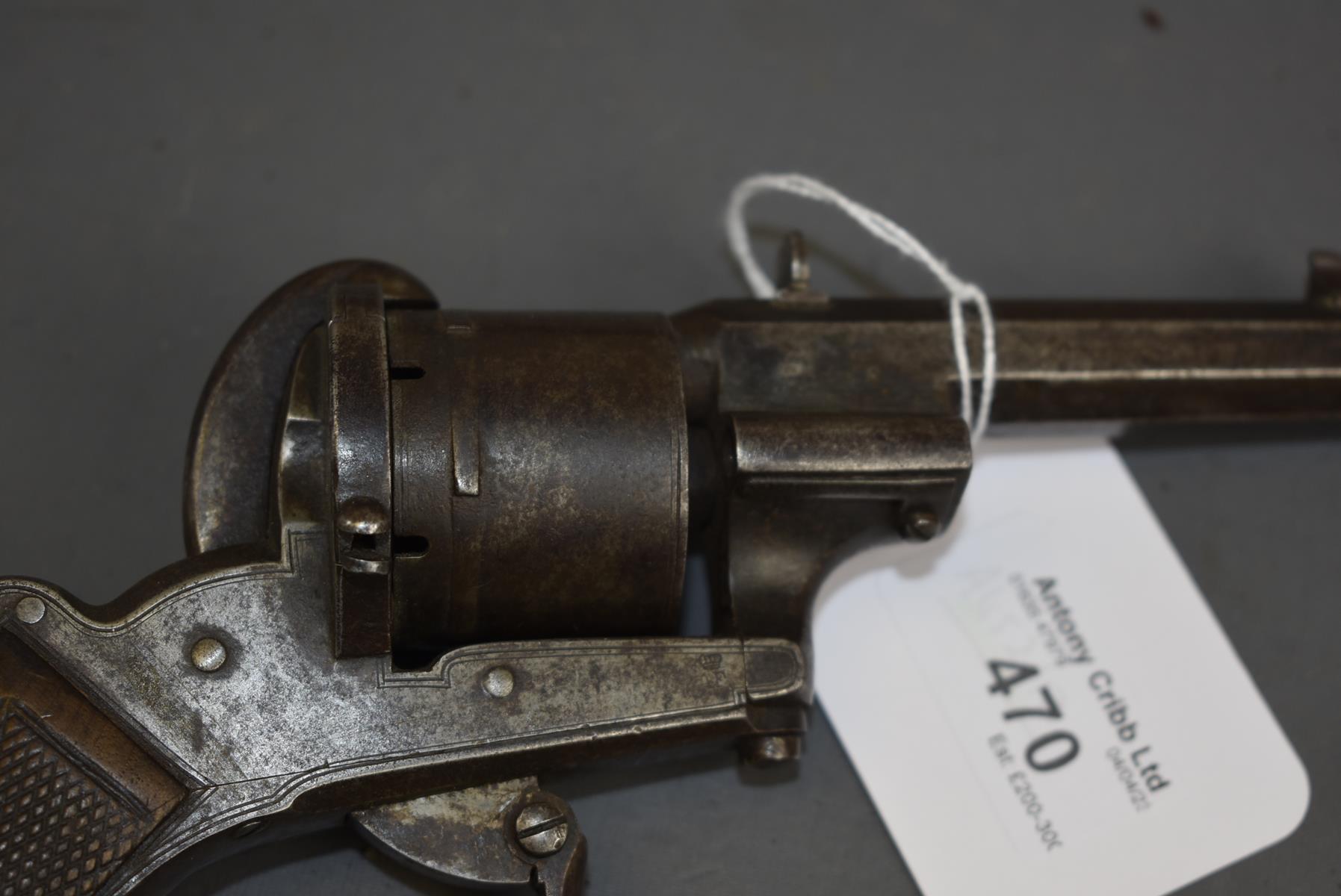 A BELGIAN 9MM SIX-SHOT FRANCOTTE PINFIRE REVOLVER, 3.75inch sighted two-stage barrel, with traces of - Image 4 of 7