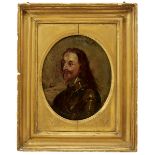 MANNER OF ANTHONY VAN DYCK, Bust length portrait of Charles I, oil on panel, 19 x 15.5cm oval,
