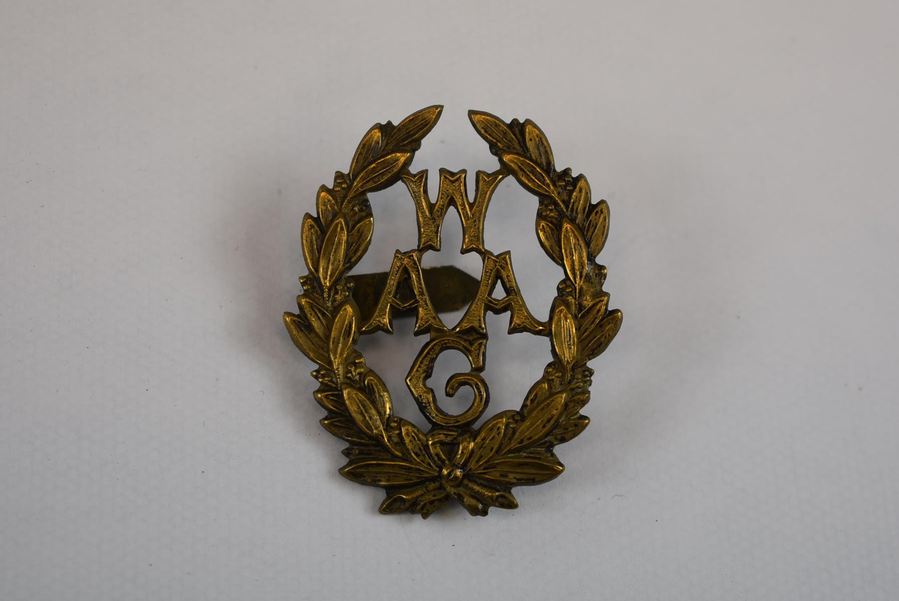 WOMEN'S SERVICES. A bronzed cap badge WW1 WAAC (one blade fastener lacking), Royal College of