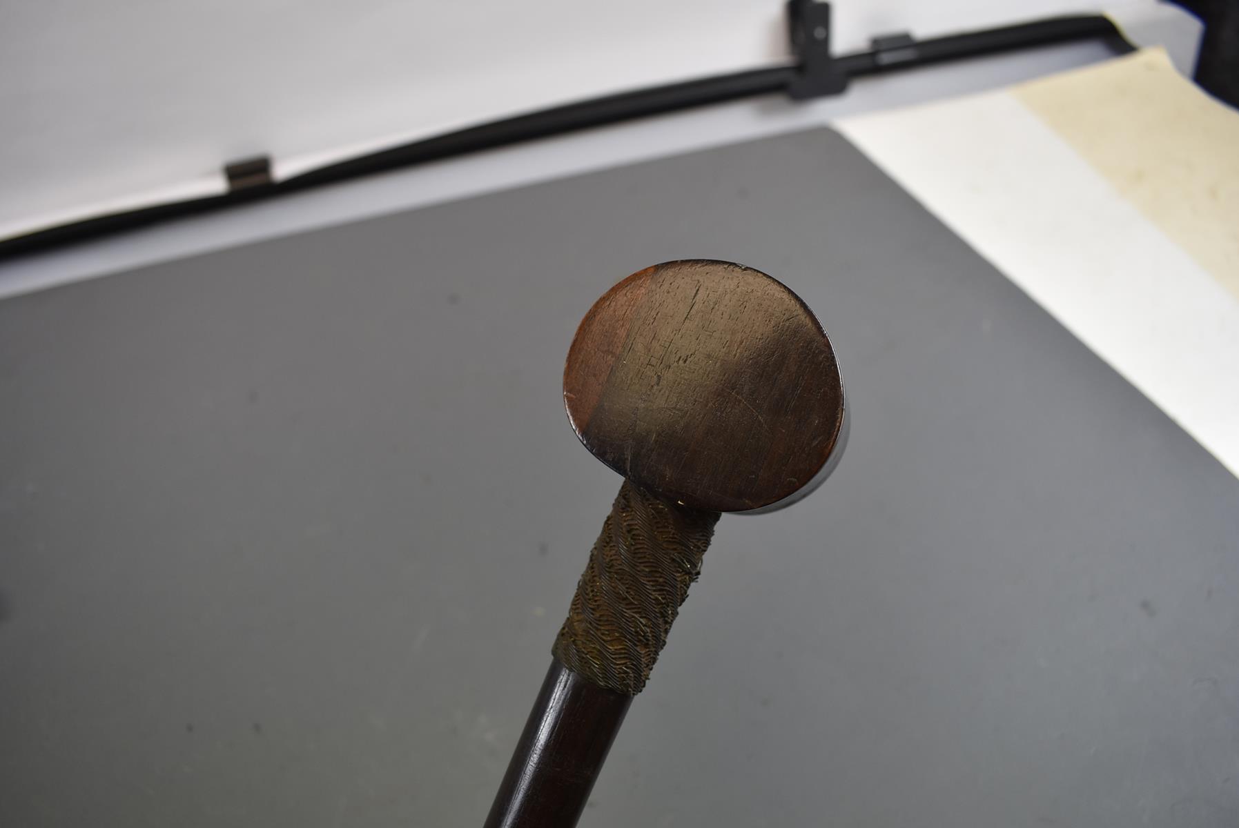 A 19TH CENTURY AFRICAN KNOBKERRIE OR TRIBAL CLUB, 6.5cm circular hardwood head with flattened sides, - Image 5 of 9