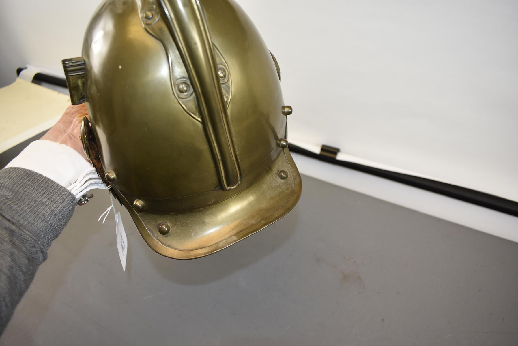 A FRENCH FIREMAN'S HELMET FOR THE CHATEAUDUN SERVICE, A good quality all brass example, raised crest - Image 7 of 8