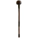 A 19TH CENTURY AFRICAN KNOBKERRIE OR TRIBAL CLUB, 10cm diameter spherical hardwood head, retaining