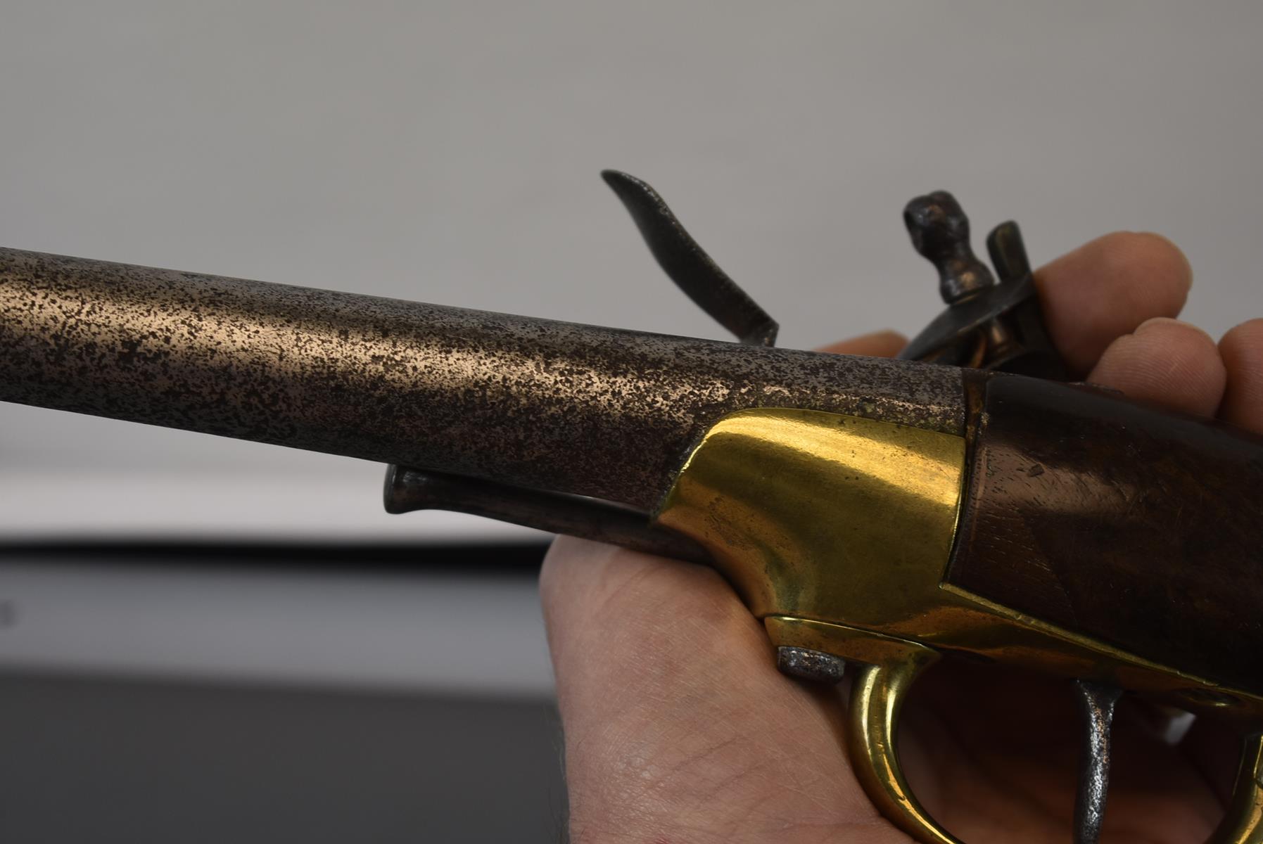 A .700 CALIBRE FRENCH FLINTLOCK MODEL 1777 CAVALRY PISTOL, 7.25inch barrel, the brass frame and - Image 6 of 6