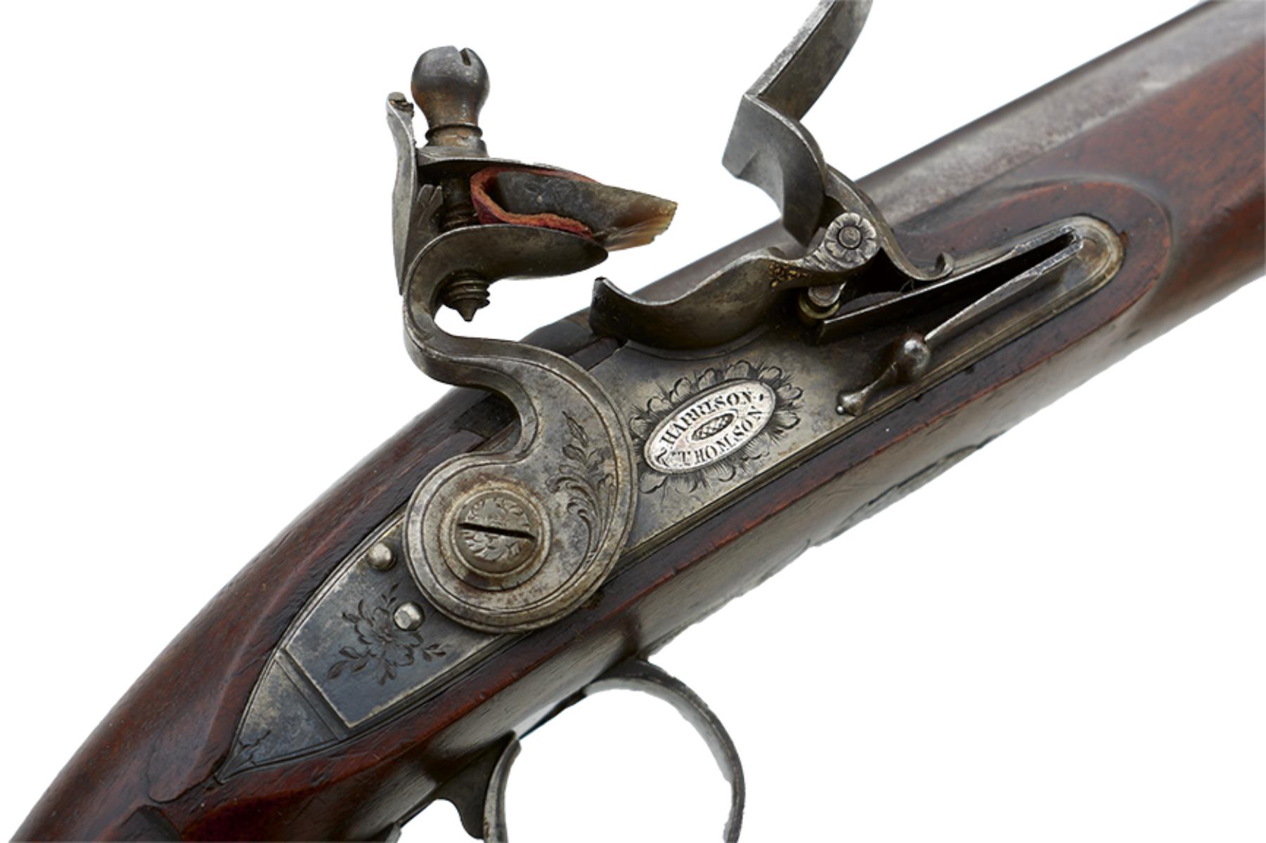 A CASED PAIR OF 18TH CENTURY 28-BORE FLINTLOCK DUELLING PISTOLS BY HARRISON & THOMSON, 9.5inch - Image 2 of 26