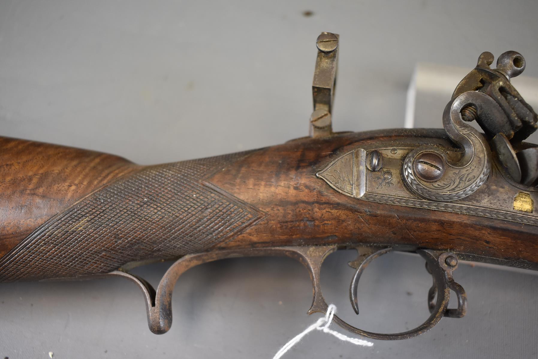 A SCARCE 15-BORE FLINTLOCK TARGET RIFLE BY BRANDER & POTTS, 30.25inch sighted damascus barrel fitted - Image 4 of 17