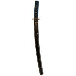 A WAKIZASHI, 41.9cm Shinto blade with one mekugi-ana, notare-midare hamon, nashiji hada, fully bound