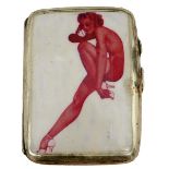 THREE VARIOUS SILVER HALLMARKED RISQUE CIGARETTE CASES, each depicting later applied images of