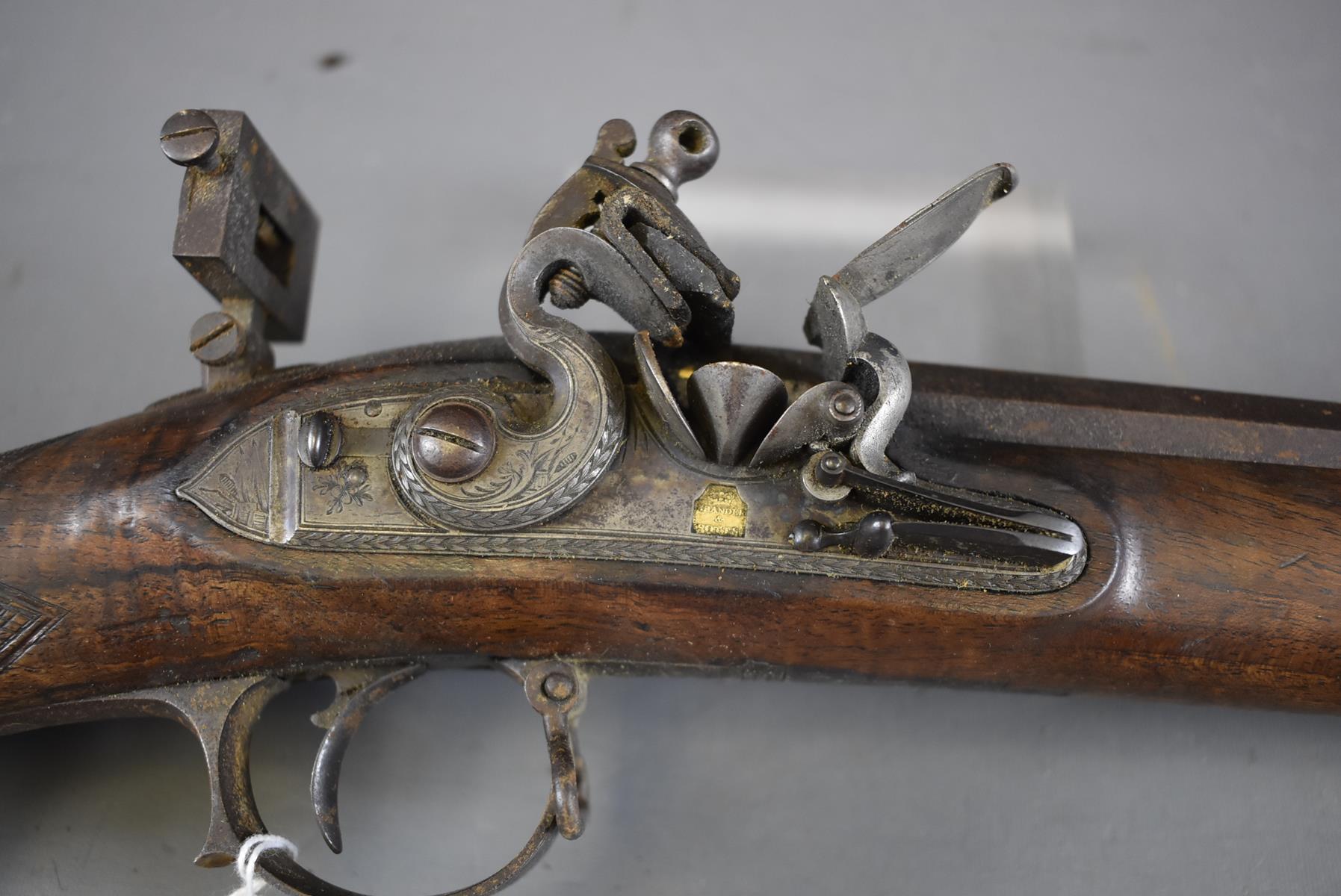 A SCARCE 15-BORE FLINTLOCK TARGET RIFLE BY BRANDER & POTTS, 30.25inch sighted damascus barrel fitted - Image 5 of 17