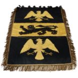 A PAIR OF SILK AND BULLION PENNANTS TO THE EARL OF UXBRIDGE, each centred with a black lion on a