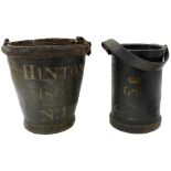 A GEORGE III LEATHER SHOT BUCKET, black leather body with GIIIR cypher beneath the Royal crown,