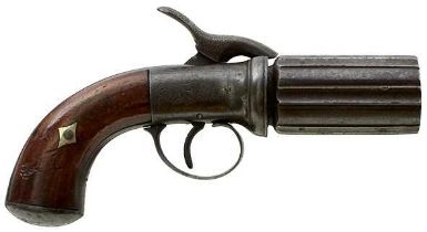 AN UNUSUAL 120-BORE SIX-SHOT PERCUSSION PEPPERBOX REVOLVER,