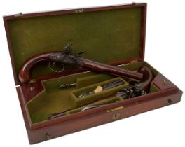 A GOOD CRISP CASED PAIR OF 32-BORE FLINTLOCK DUELLING PISTOLS BY ROBERT WOGDON,