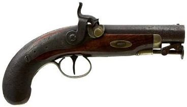 A 58-BORE PERCUSSION TRAVELLING PISTOL BY COOPER,