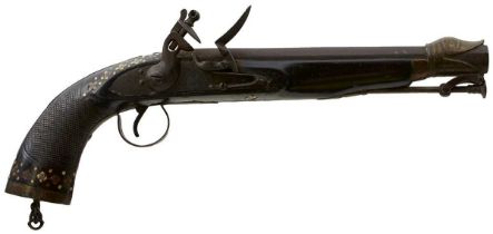 AN UNUSUAL EARLY 19TH CENTURY 13-BORE INDIAN FLINTLOCK HOLSTER PISTOL,