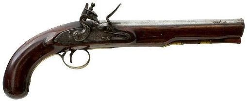 A 25-BORE FLINTLOCK HOLSTER PISTOL MARKED NOCK,