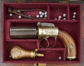A 130-BORE SIX-SHOT PERCUSSION PEPPERBOX REVOLVER BY GASQUOINE & DYSON OF MANCHESTER,