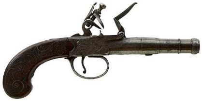 A 54-BORE FLINTLOCK BOXLOCK POCKET PISTOL BY BARBER,