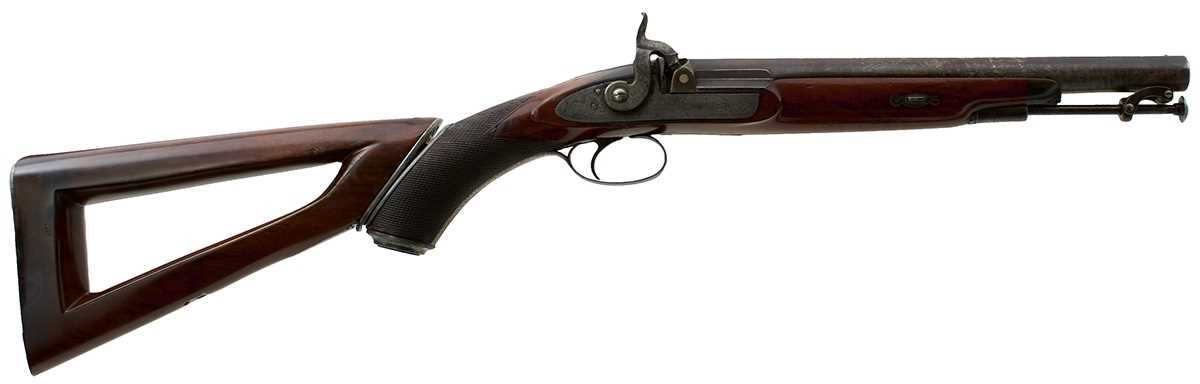 A .650 CALIBRE PERCUSSION OFFICER'S PISTOL CARBINE WITH SHOULDER STOCK,