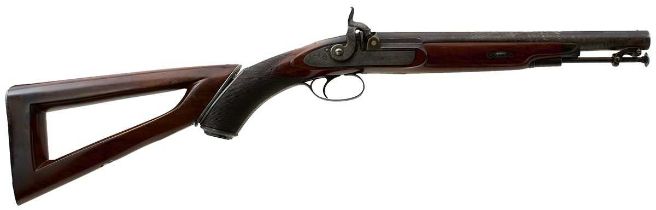 A .650 CALIBRE PERCUSSION OFFICER'S PISTOL CARBINE WITH SHOULDER STOCK,