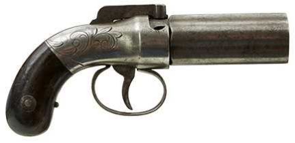 A SMALL CALIBRE FIVE-SHOT PERCUSSION ALLEN & WHEELOCK PEPPERBOX REVOLVER,