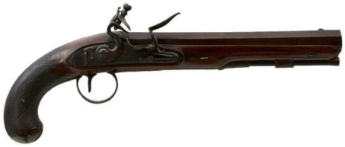 AN 11-BORE FLINTLOCK DUELLING OR OFFICER'S PISTOL BY MORTIMER,