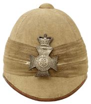A FOUR PANEL KING'S ROYAL RIFLE CORPS FOREIGN SERVICE HELMET,